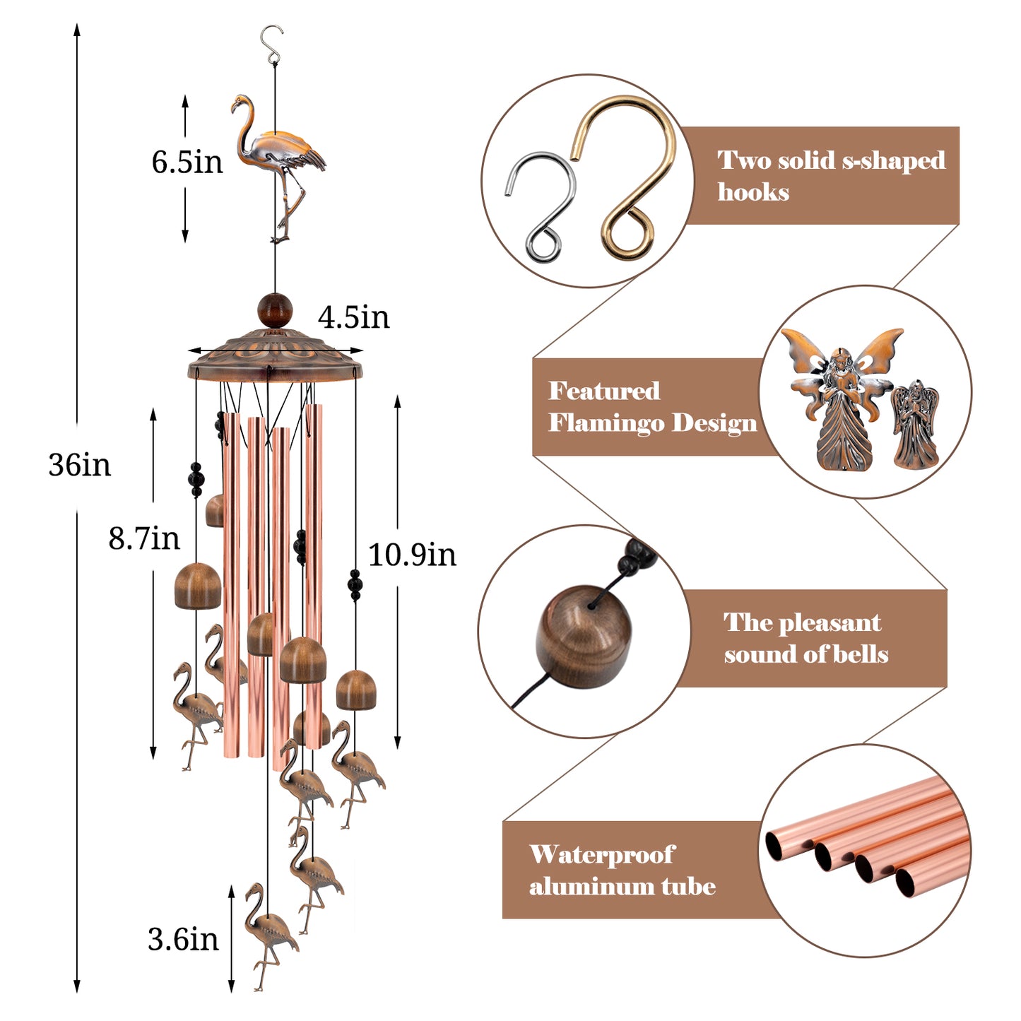 Unique Design Copper Wind Chime Outdoor, Gifts for Women, Mom Gifts,, Garden Decor, Yard Décor