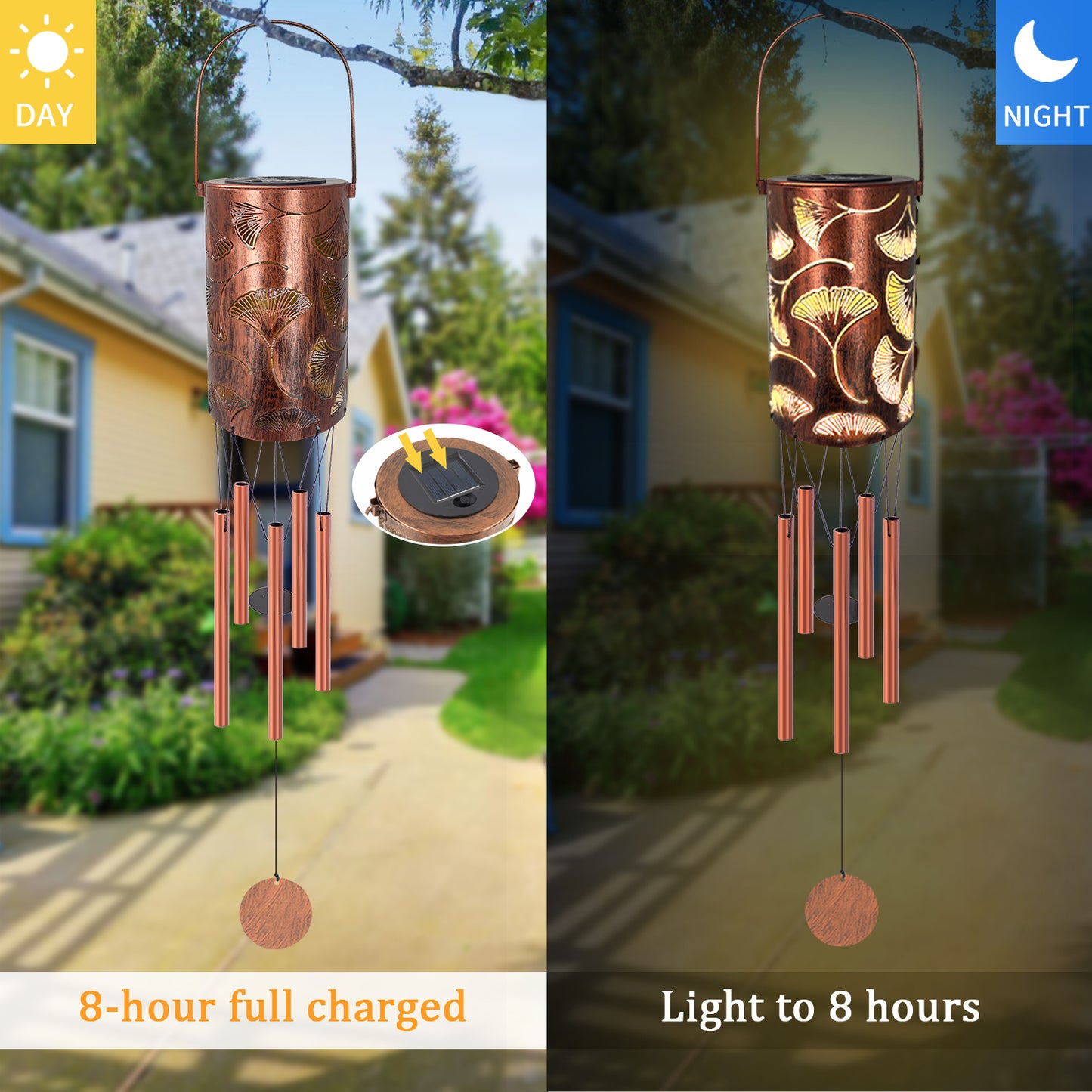 30" Solar Wind Chimes Hanging Lights Outdoor Led Lantern Metal Wind Chimes for Outside Unique Garden Hanging Solar Decorative as Gift for Mom Women Grandma (Bronze)