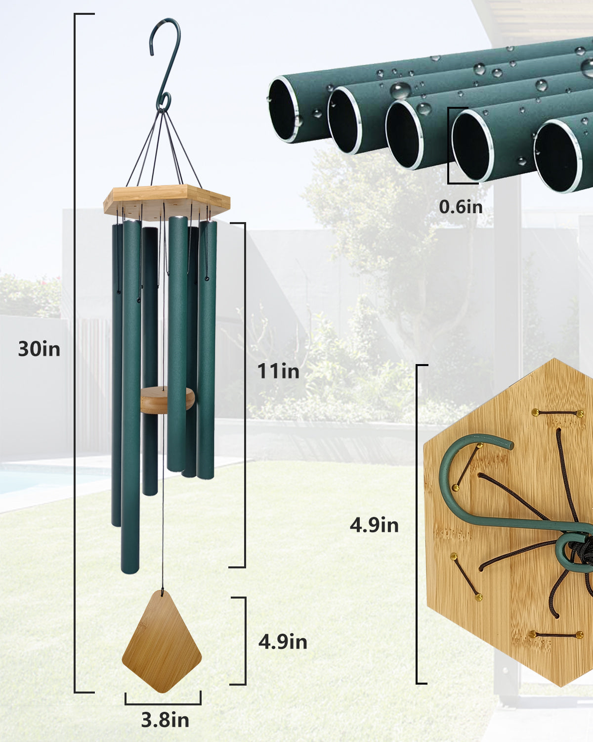 Howarmer 30 Inches Wind Chimes Outdoor, Memorial Wind Chimes with Hook as Gifts for Mother's Day/Housewarming/Christmas, Patio, Garden, Yard, Home Decor