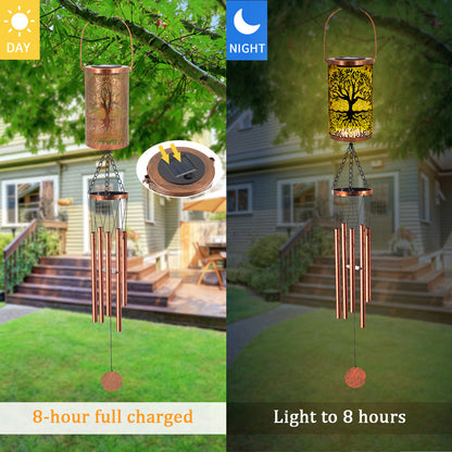 36" Solar Wind Chimes Hanging Lights Outdoor Detachable Led Lantern Metal Wind Chimes for Outside Unique Tree Life Garden Hanging Solar Decorative as Gift for Mom Women Grandma (Bronze)