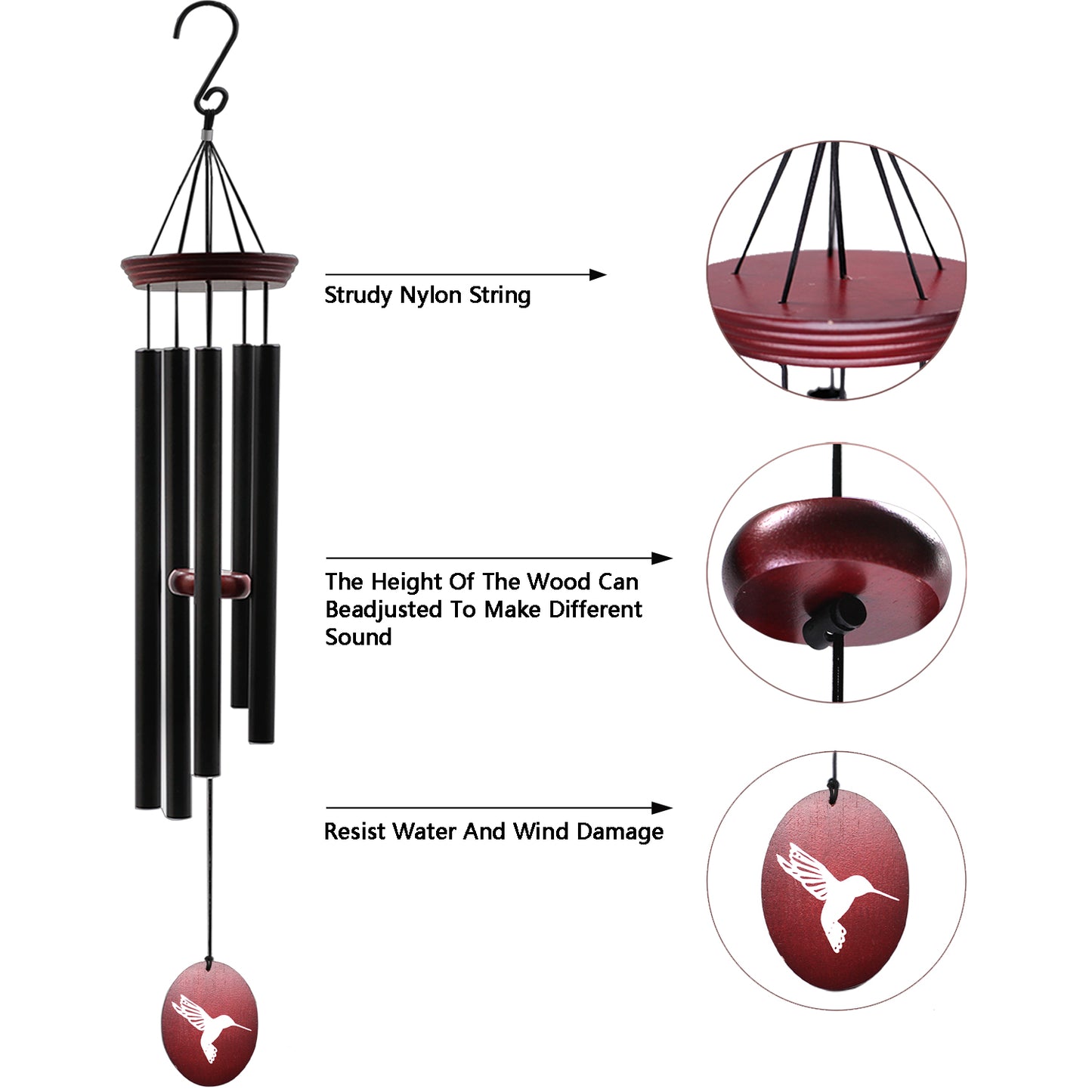 Hummingbird Wind Chimes for Outside, Windchimes Outdoor Tuned Soothing Melody, Memorial Wind Chimes Hummingbird Gifts for Mom/Grandma,Wind Chimes Outdoor Decoration, Patio, Garden, Yard