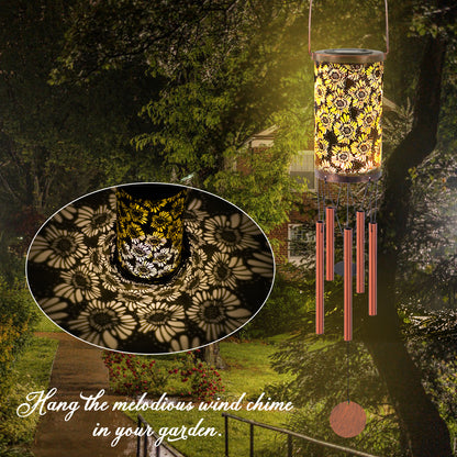 30" Solar Wind Chimes Hanging Lights Outdoor Led Lantern Metal Wind Chimes for Outside Unique Garden Hanging Solar Decorative as Gift for Mom Women Grandma (Bronze)