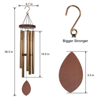 Premium 36-Inch Deep Tone Wind Chimes with 6 Tuned Tubes - Elegant Memorial Chime for Mom