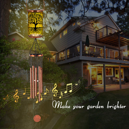 36" Solar Wind Chimes Hanging Lights Outdoor Detachable Led Lantern Metal Wind Chimes for Outside Unique Tree Life Garden Hanging Solar Decorative as Gift for Mom Women Grandma (Bronze)