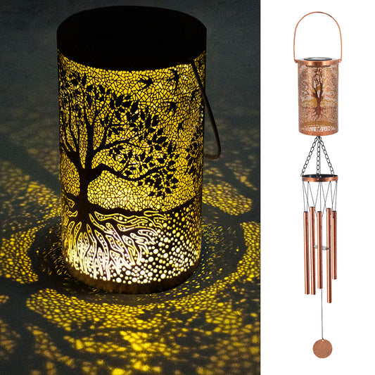 36" Solar Wind Chimes Hanging Lights Outdoor Detachable Led Lantern Metal Wind Chimes for Outside Unique Tree Life Garden Hanging Solar Decorative as Gift for Mom Women Grandma (Bronze)