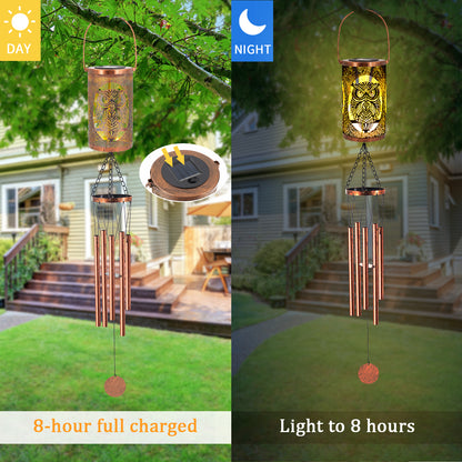 36" Owl Solar Wind Chimes Hanging Lights Outdoor Detachable Led Lantern Metal Wind Chimes for Outside Unique Garden Hanging Solar Decorative as Gift for Mom Women Grandma (Bronze)